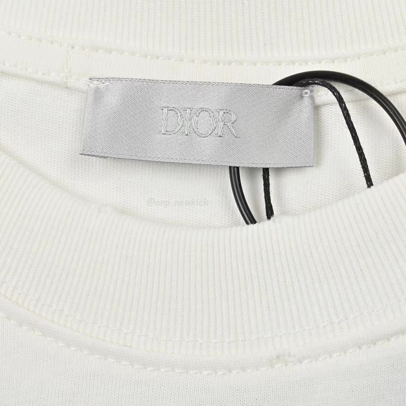 Dior Wide Body Bamboo Pure Cotton Plain Weave Fabric T Shirt White Navy (7) - newkick.cc